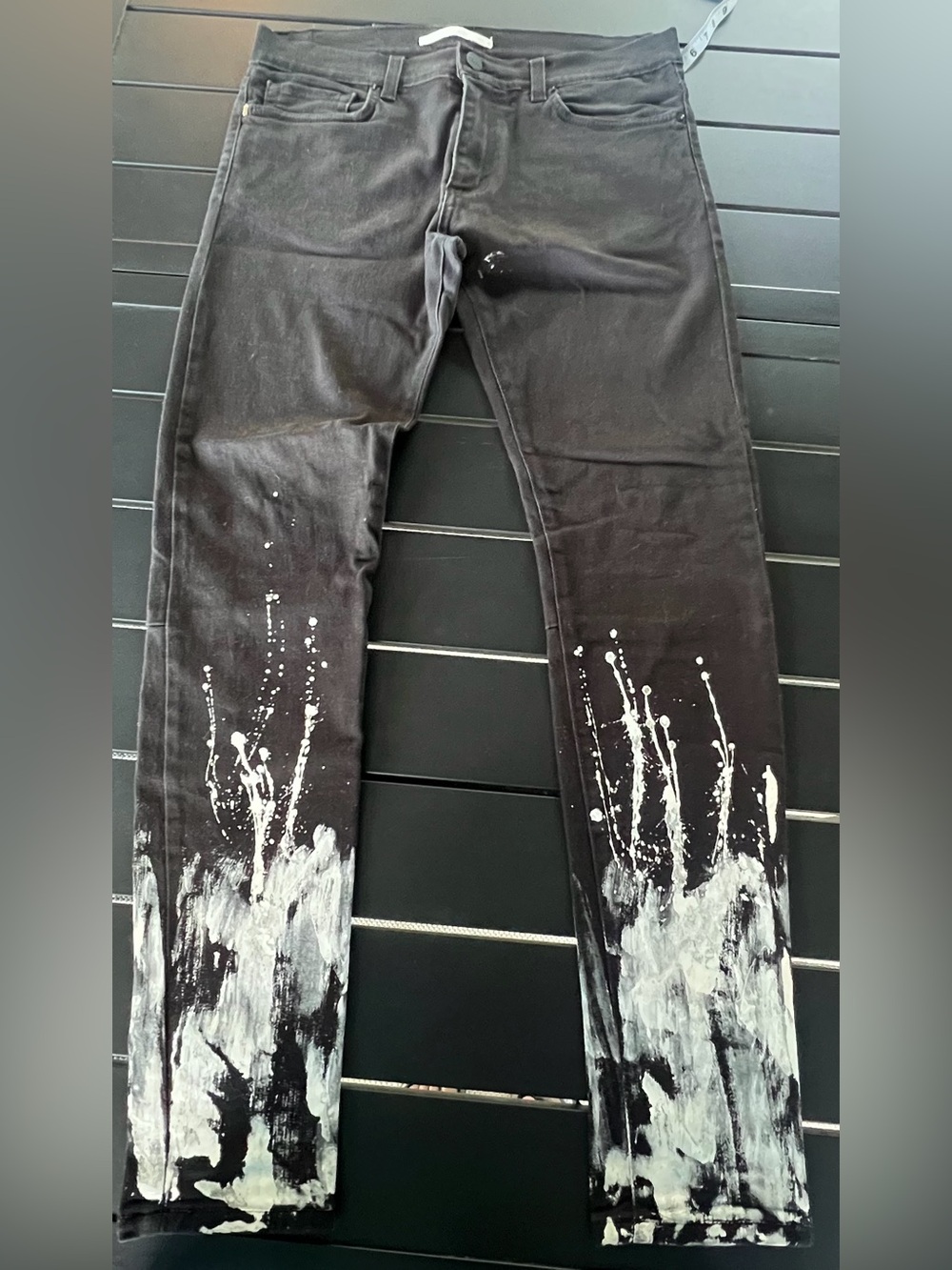 Golden Black Denim Jeans Size 34 White Paint Splatter Stretch Slim Fit